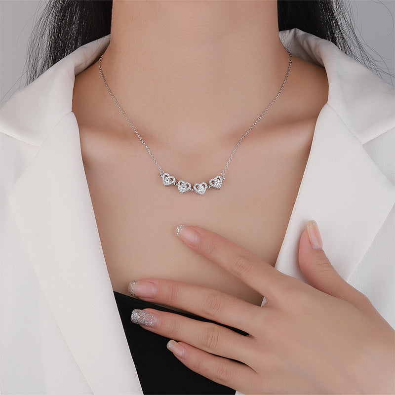 Women Luxury Necklace 925 Sterling Silver Light Moissanite Diamond Pendant Necklace Clavicle Chain Flower-Shaped Necklace