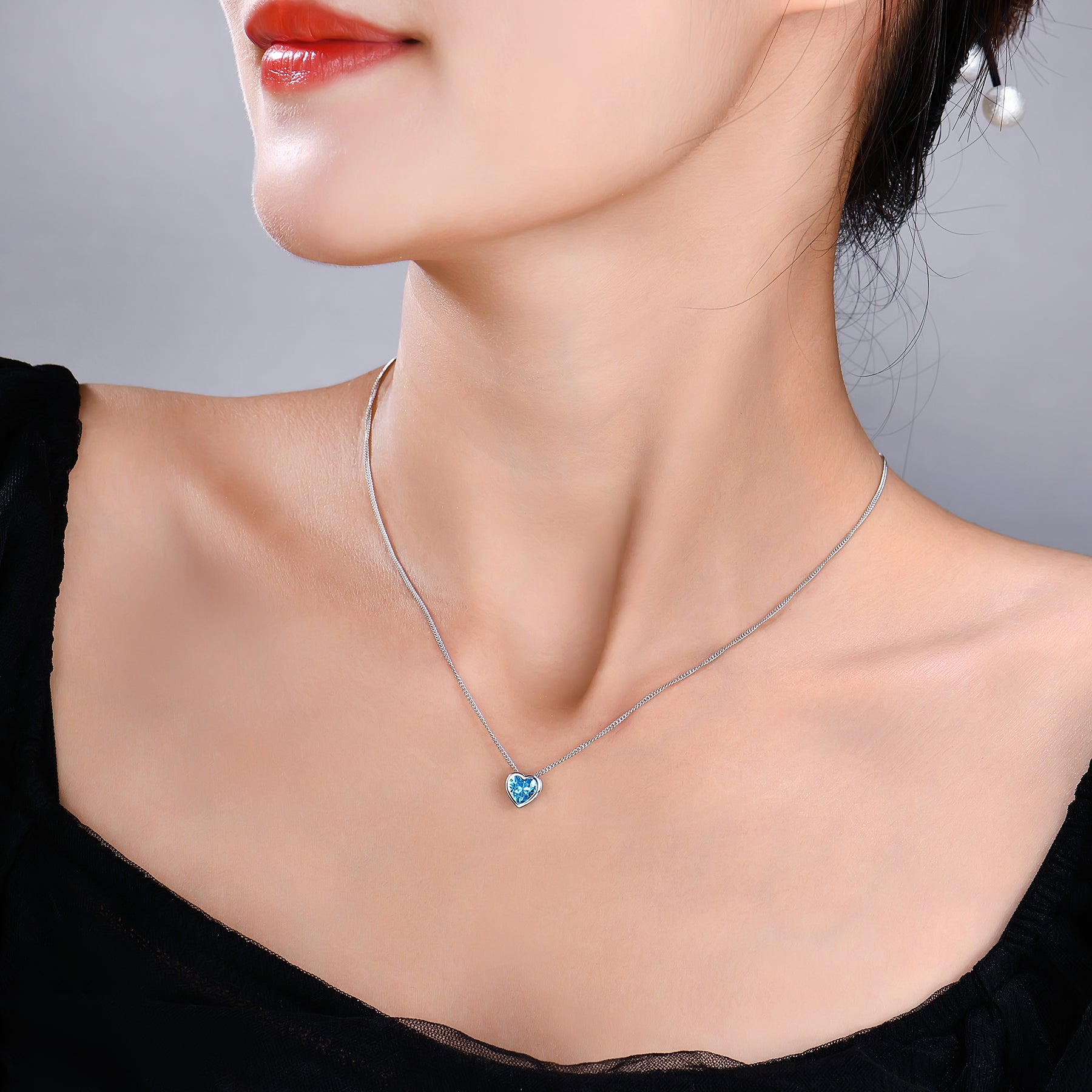 Women Luxury Necklace Ocean Heart S925 Sterling Silver Inlaid Zircon Heart-shaped Collarbone Fashion Women Necklace
