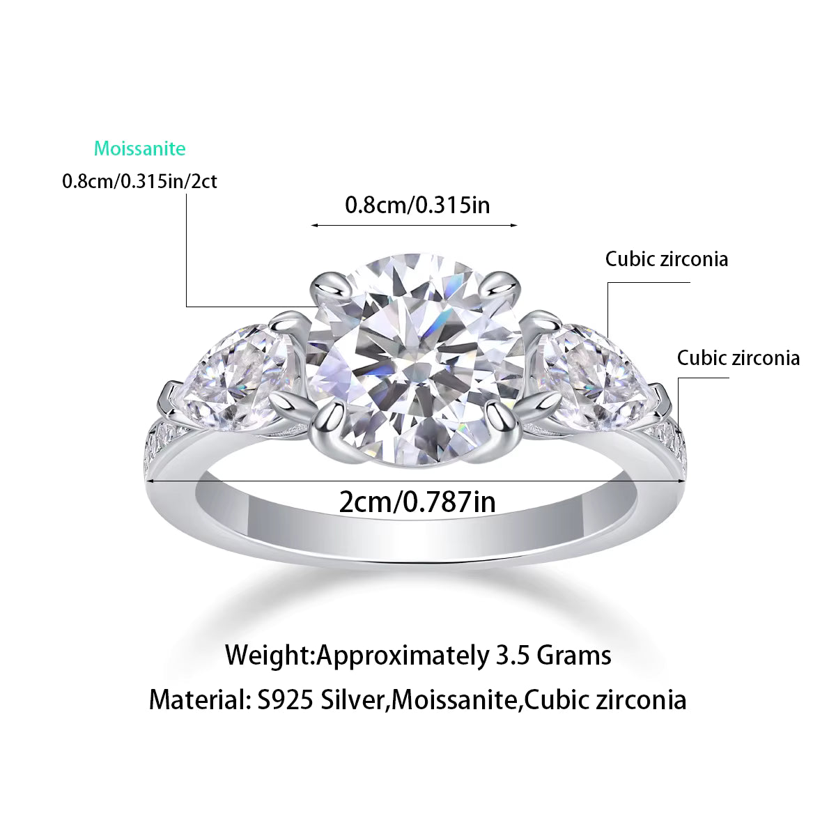 Women Luxury Ring Moissanite Large Diamond Ring 925 Sterling Silver Engagement Rings Fine Casual Jewelry Women's Ring