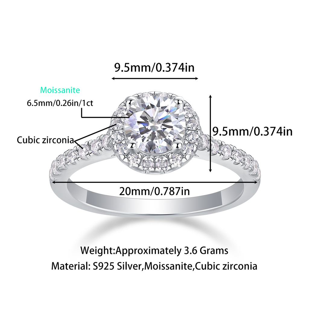 Women Luxury Ring Large Moissanite Diamond Ring 925 Sterling Silver Ring Rhodium Plated Women Engagement Ring