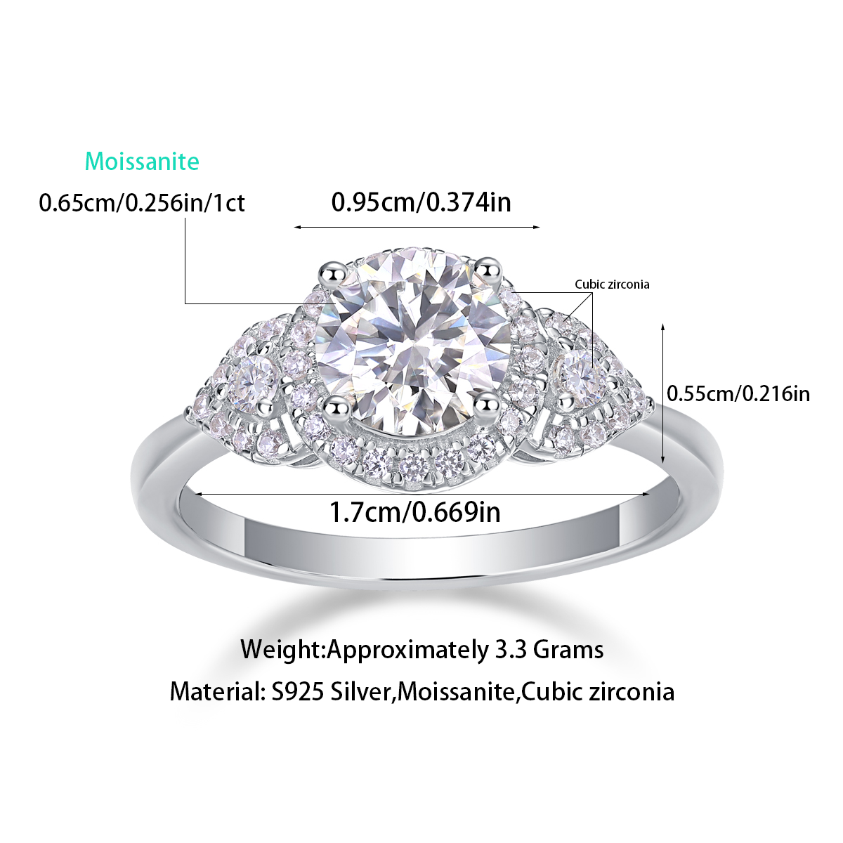 Women Luxury Ring Moissanite Large Diamond 925 Sterling Silver Rhodium Plated Ring Classics Design Engagement Ring