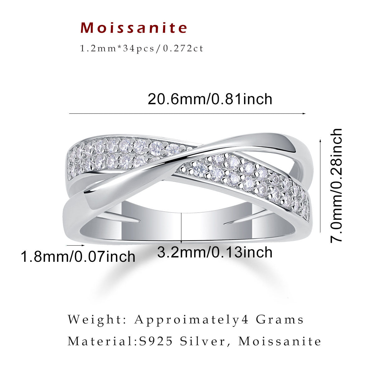 Women's Luxury Ring  Moissanite Diamond Ring 925 Silver & 14k Gold Plated Engagement Ring Infinity Design Women Silver Ring