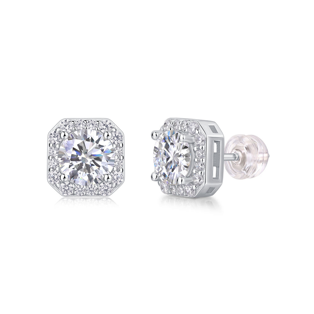 Women's Luxury Earring 925 Sterling Silver Moissanite Diamond Square Stud Earrings Classic High End Women Earrings