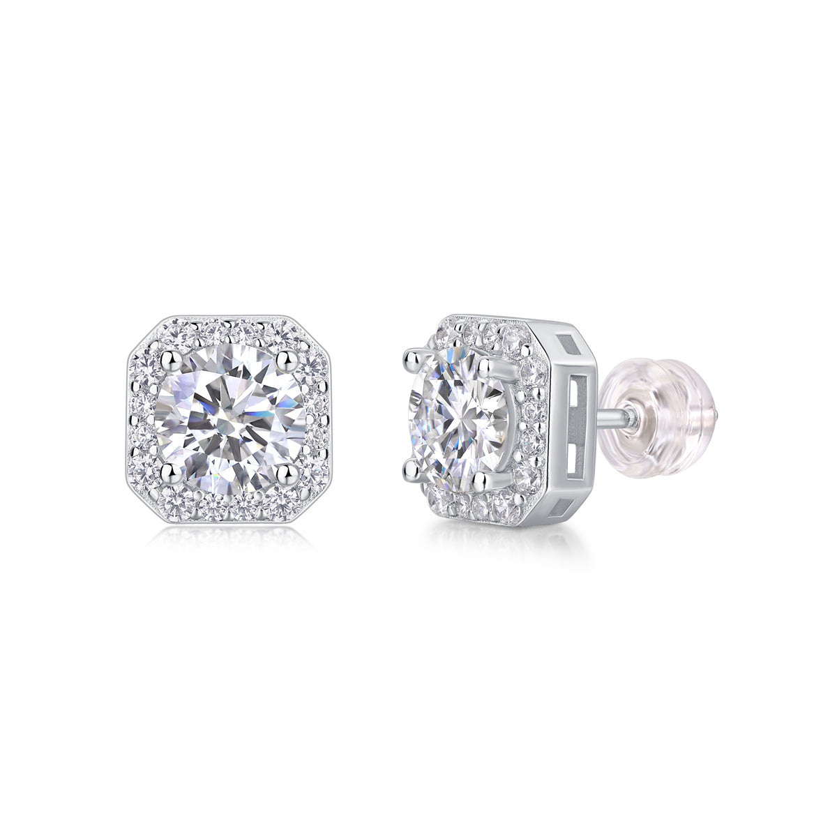 Women's Luxury Earring 925 Sterling Silver Moissanite Diamond Square Stud Earrings Classic High End Women Earrings