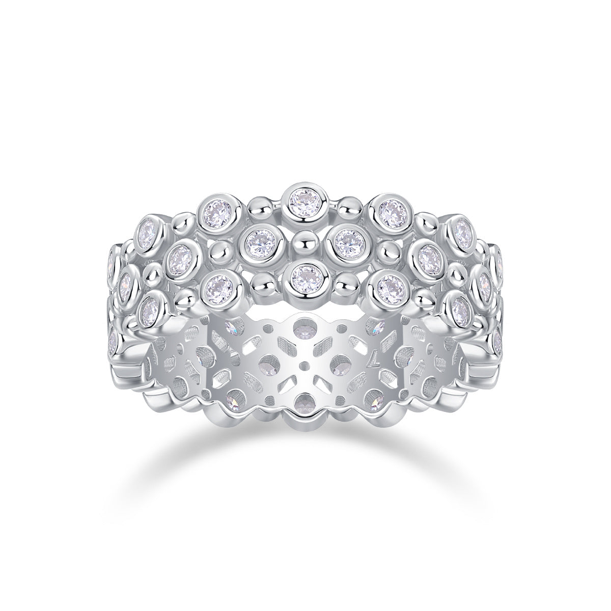 Women Luxury Ring Multi-Row Moissanite Diamond Ring 925 Sterling Silver 18K Gold Plated Wide Band Engagement Silver Ring