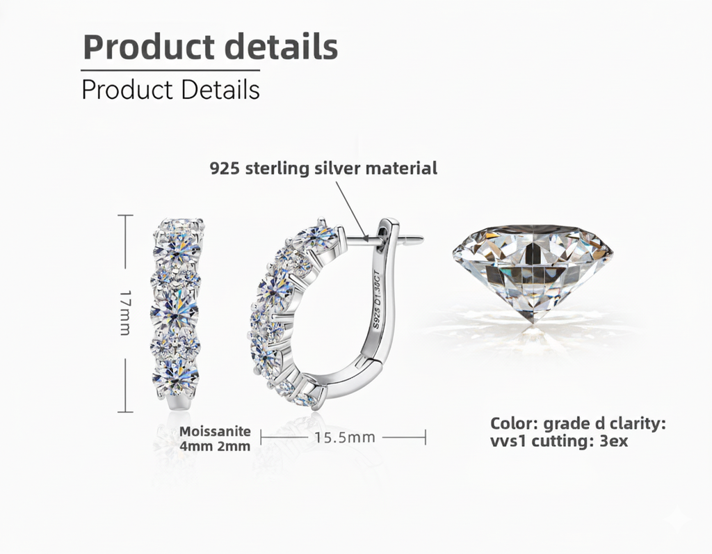 Women's Luxury Earring Round Moissanite Moissanite 925 Sterling Silver Earring Eardrop High-grade Hoop Women Earrings