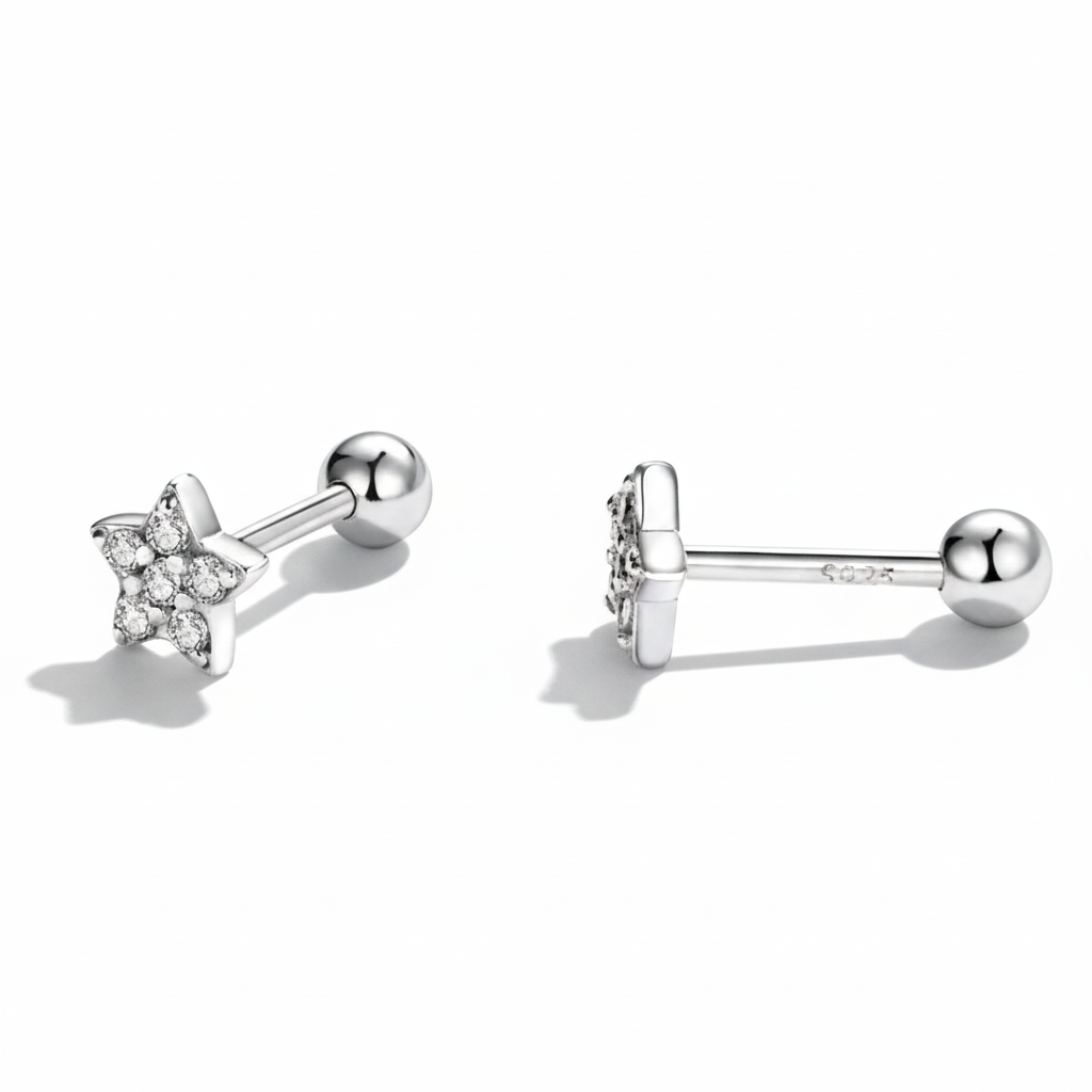 Women Luxury Earrings 925 Sterling Silver Cubic Zirconia Star Shining Zircon Hoop Stud Fashionable Women Earrings