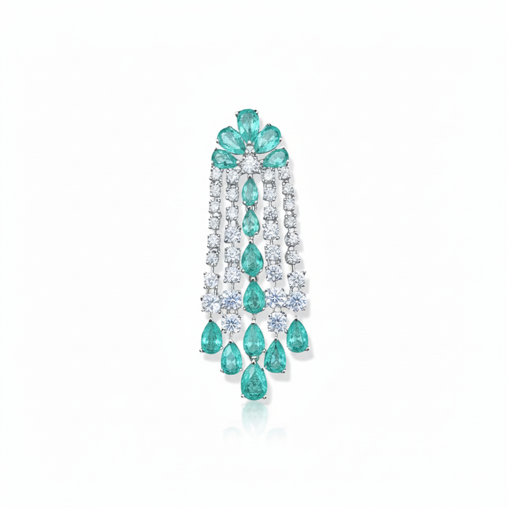 Women Fashionable Earrings Green Diamond Flower Earrings Elegant Long Tassel Silver Needle Women Fashionable Earrings