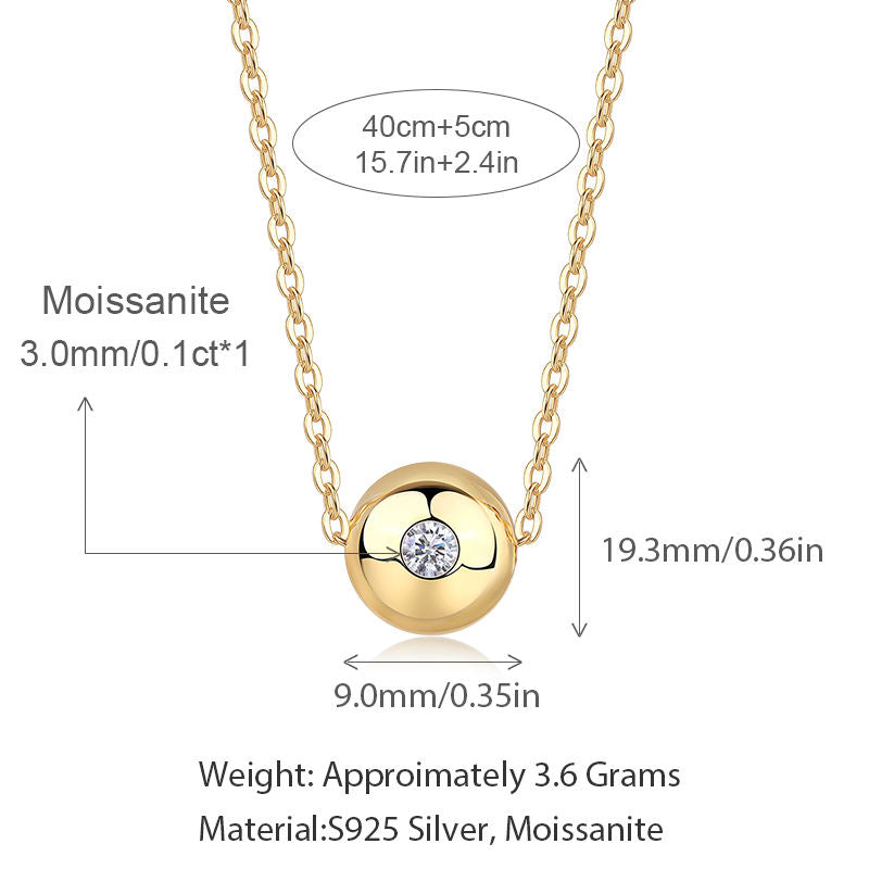 Women's Luxury Pendant Necklace Ball Shape 925 Sterling Silver Moissanite Diamond Elegant 18K Gold Plated Necklace