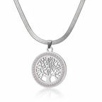 Women Luxury Necklace Tree of Life Stainless Steel Zircon Round Pendant Necklaces Pendant Snake Chain Women Nacklace