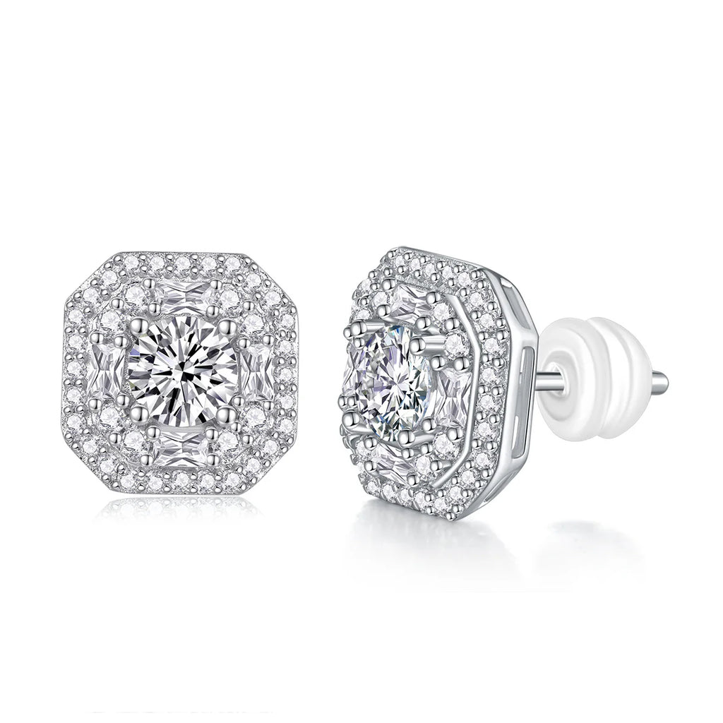 Women Luxury Earrings Moissanite Large Diamond S925 Silver Plated 18K White Gold Moissanite Hip Hop Stud Women Earring