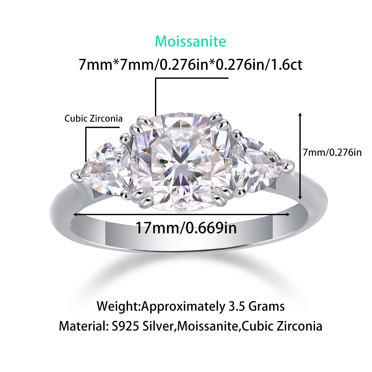 Women Luxury Ring 925 Sterling Silver Moissanite Large Diamond Ring 18K White Gold Plated Halo of Round Classic Ring
