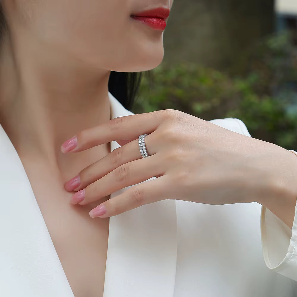 Women's Luxury Ring Multi-Row Moissanite Diamond Ring 925 Sterling Silver Ring Women Fashion Engagement Ring