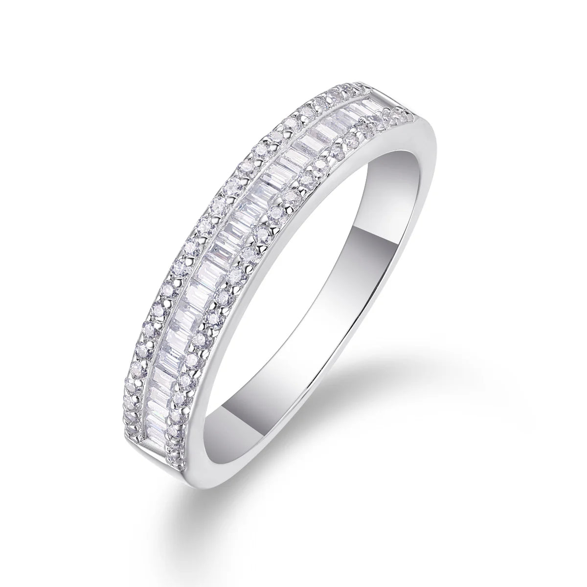 Women Luxury Ring S925 Sterling Silver Inlay Baguette Fine Square Moissanite Diamond White Gold Plated Engagement Ring